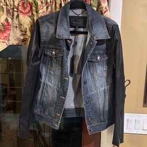 BCBG Denim and Black Leather Jacket